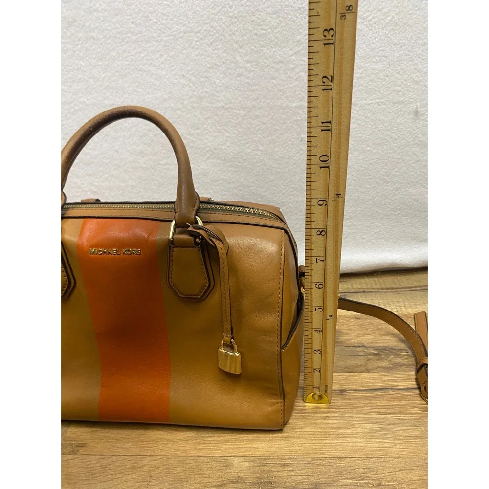 Michael Kors Leather Satchel‎ Orange Stripe Shoulder Bag Top Handle Lock
